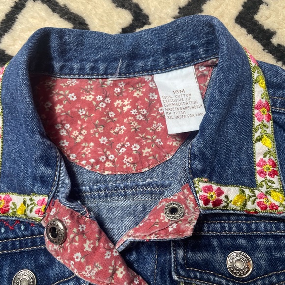 Unique Baby 18 Month Horse Theme Jean Jacket Button Front Colorful Trim - Picture 8 of 9